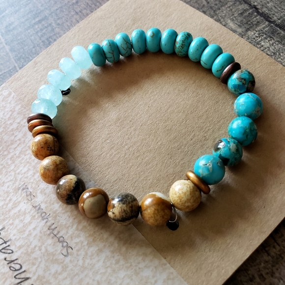 Jasper and Aquamarine Aromatherapy Bracelet - Picture 1 of 3